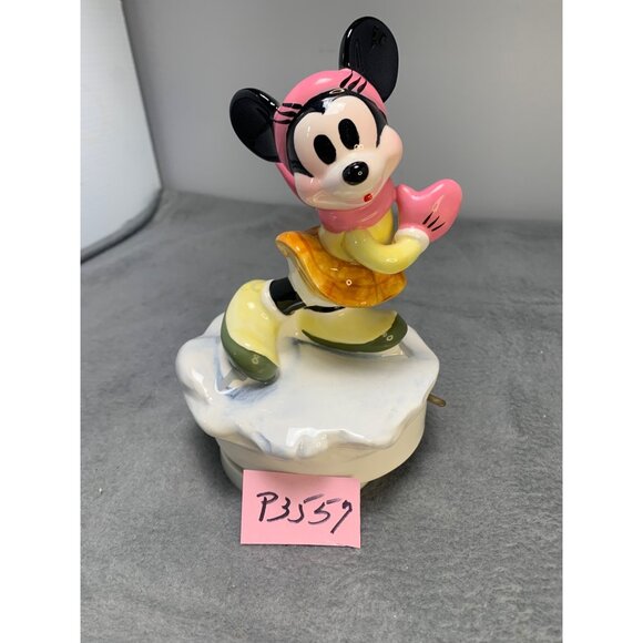 Vintage Schmid Minnie Mouse Ceramic Musical Figurine Ice Skating 1984 - Picture 11 of 11